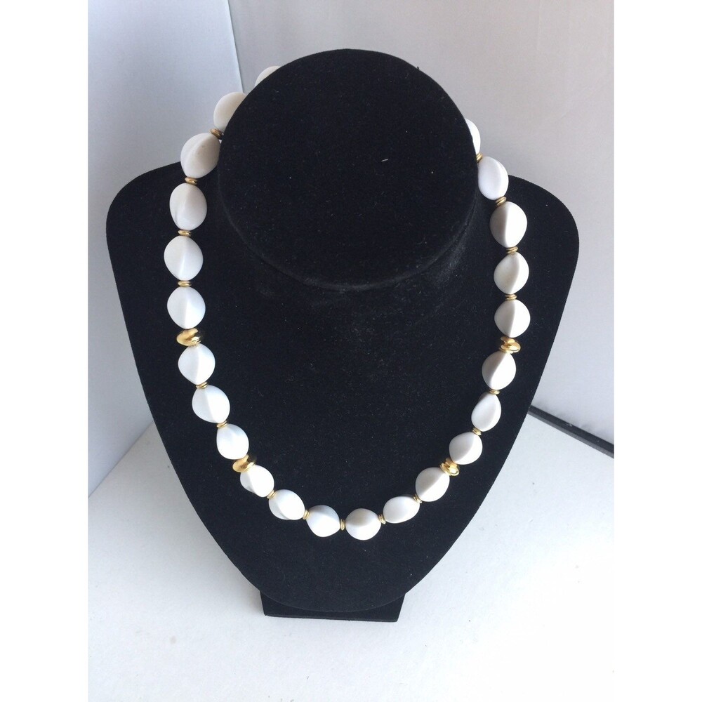 Napier White Lucite twisted Bead Necklace * Designer Signed  1960s Jewelry